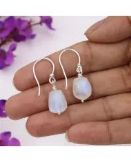 Rainbow Moonstone Hook Earrings in 925 Sterling Silver - Handmade Gemstone Jewelry
