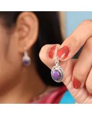 Purple Copper Turquoise Earrings - Sterling Silver Vintage Earrings December Birthstone Handmade Jewelry