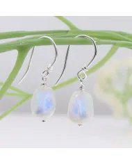 Rainbow Moonstone Hook Earrings in 925 Sterling Silver - Handmade Gemstone Jewelry