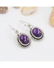 Purple Copper Turquoise Earrings - Sterling Silver Vintage Earrings December Birthstone Handmade Jewelry