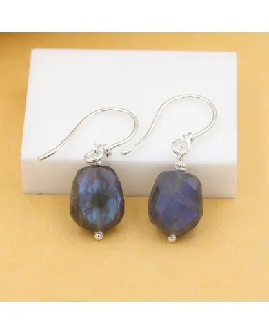 Labradorite Earrings in 925 Sterling Silver – Handmade Hook Dangle Crystal Jewelry
