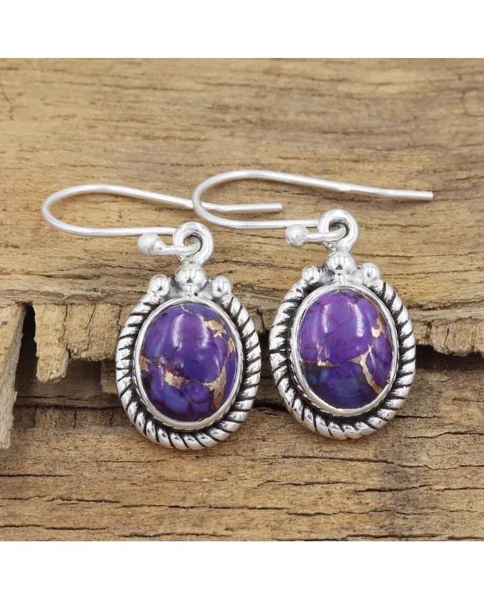 Purple Copper Turquoise Earrings - Sterling Silver Vintage Earrings December Birthstone Handmade Jewelry
