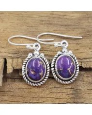 Purple Copper Turquoise Earrings - Sterling Silver Vintage Earrings December Birthstone Handmade Jewelry