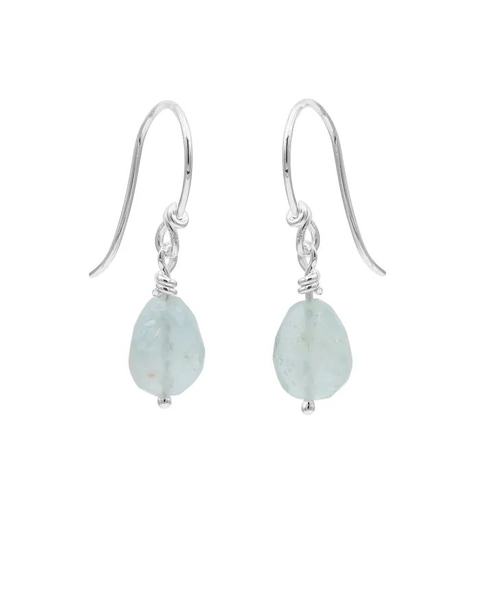 Aquamarine Hook Earrings in 925 Sterling Silver – Handmade Gemstone Jewelry March Birthstone