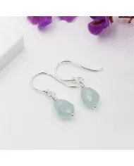 Aquamarine Hook Earrings in 925 Sterling Silver – Handmade Gemstone Jewelry March Birthstone