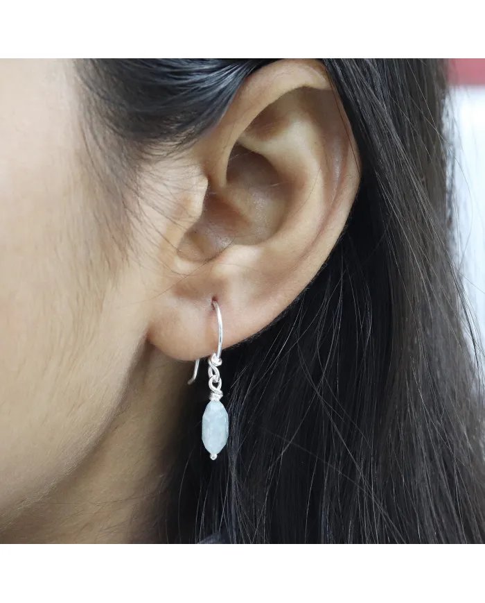 Aquamarine Hook Earrings in 925 Sterling Silver – Handmade Gemstone Jewelry March Birthstone