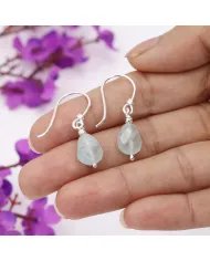 Aquamarine Hook Earrings in 925 Sterling Silver – Handmade Gemstone Jewelry March Birthstone