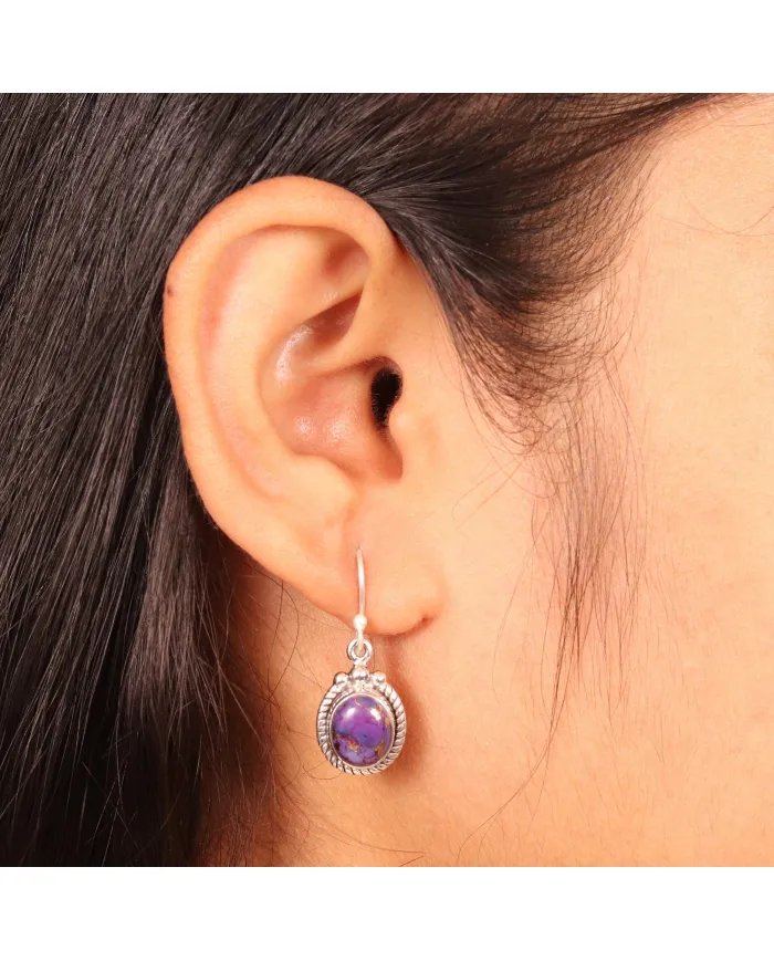 Purple Copper Turquoise Earrings - Sterling Silver Vintage Earrings December Birthstone Handmade Jewelry