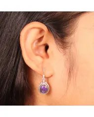 Purple Copper Turquoise Earrings - Sterling Silver Vintage Earrings December Birthstone Handmade Jewelry