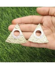 Women's Two-Tone Dangle Earrings Silver & Brass with Textured Finish Jewelry