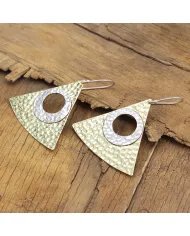 Women's Two-Tone Dangle Earrings Silver & Brass with Textured Finish Jewelry