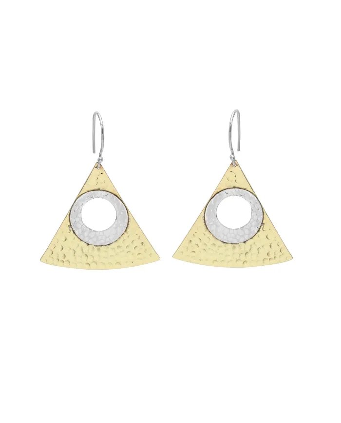 Women's Two-Tone Dangle Earrings Silver & Brass with Textured Finish Jewelry