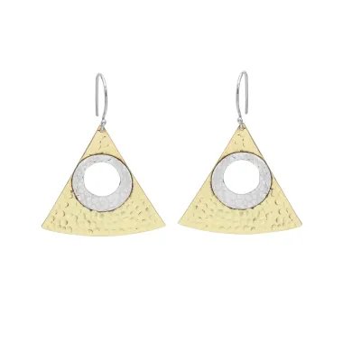 Women's Two-Tone Dangle Earrings Silver & Brass with Textured Finish Jewelry