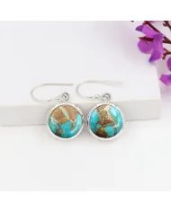 Boulder Turquoise Earrings in 925 Sterling Silver – Round Gemstone Jewelry