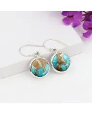 Boulder Turquoise Earrings in 925 Sterling Silver – Round Gemstone Jewelry