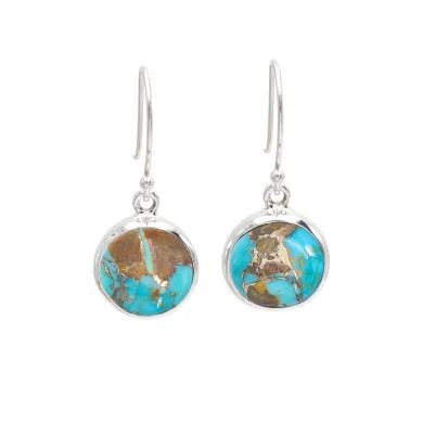 Boulder Turquoise Earrings in 925 Sterling Silver – Round Gemstone Jewelry