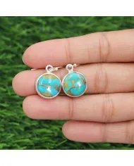 Boulder Turquoise Earrings in 925 Sterling Silver – Round Gemstone Jewelry