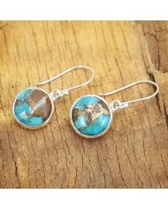 Boulder Turquoise Earrings in 925 Sterling Silver – Round Gemstone Jewelry
