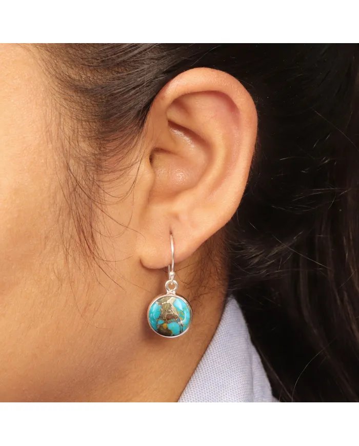 Boulder Turquoise Earrings in 925 Sterling Silver – Round Gemstone Jewelry