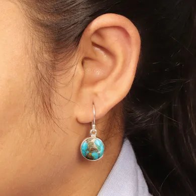 Boulder Turquoise Earrings in 925 Sterling Silver – Round Gemstone Jewelry