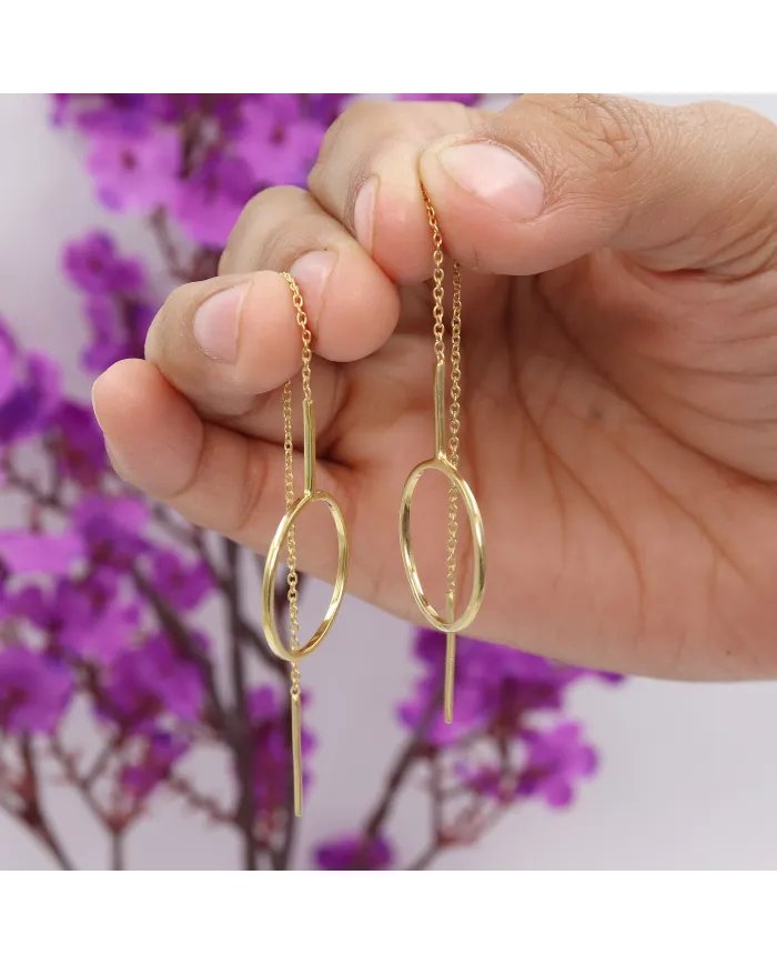 Minimalist Gold Plated Geometric Chain Earrings in 925 Sterling Silver