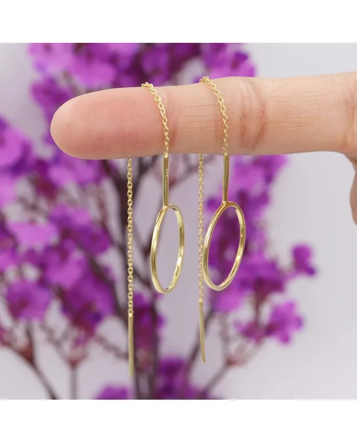 Minimalist Gold Plated Geometric Chain Earrings in 925 Sterling Silver