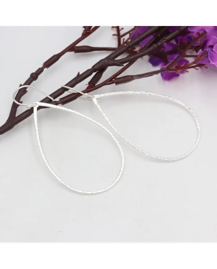 Handmade Silver Teardrop Earrings with Textured Detailing – 925 Sterling Silver Jewelry