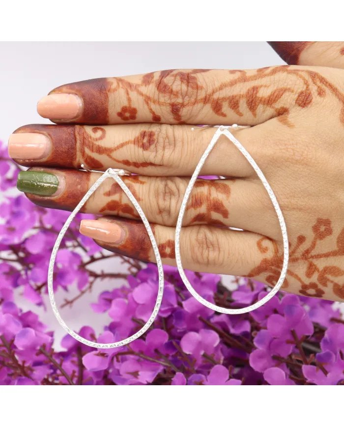 Handmade Silver Teardrop Earrings with Textured Detailing – 925 Sterling Silver Jewelry