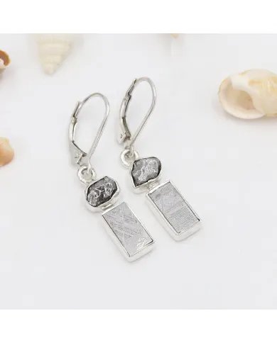Meteorite Earrings - 925 Sterling Silver Raw Gemstone Handmade Jewelry