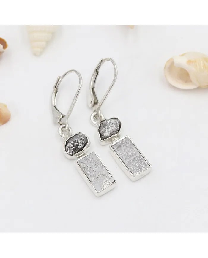 Meteorite Earrings - 925 Sterling Silver Raw Gemstone Handmade Jewelry