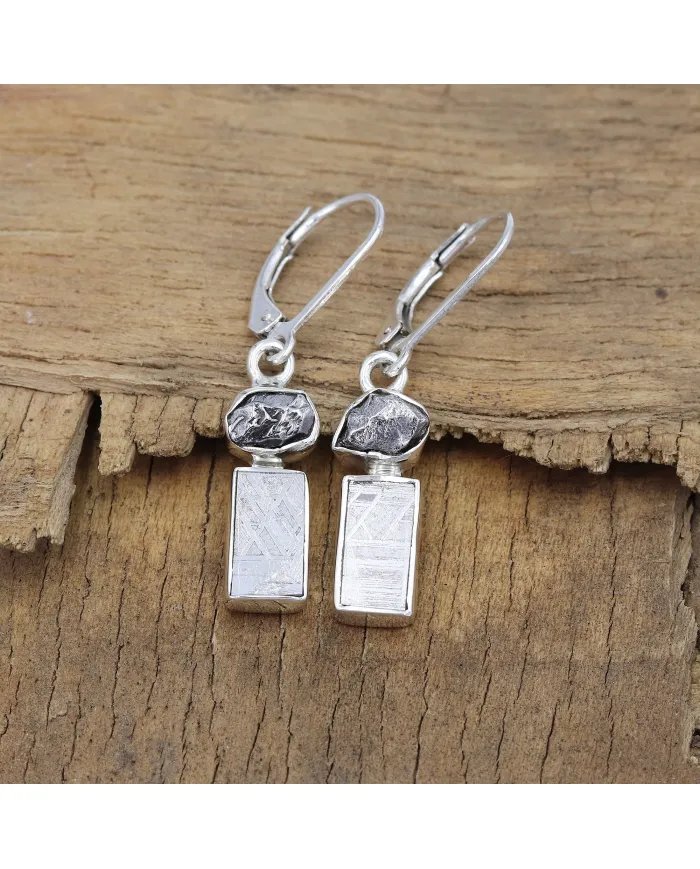 Meteorite Earrings - 925 Sterling Silver Raw Gemstone Handmade Jewelry