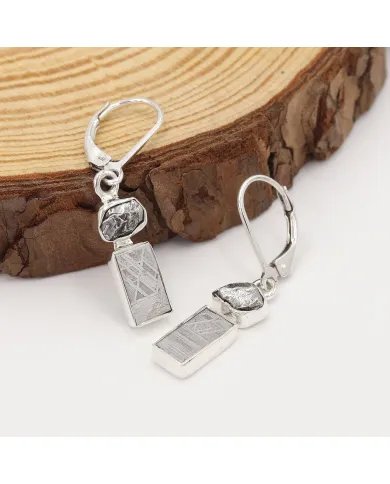 Meteorite Earrings - 925 Sterling Silver Raw Gemstone Handmade Jewelry