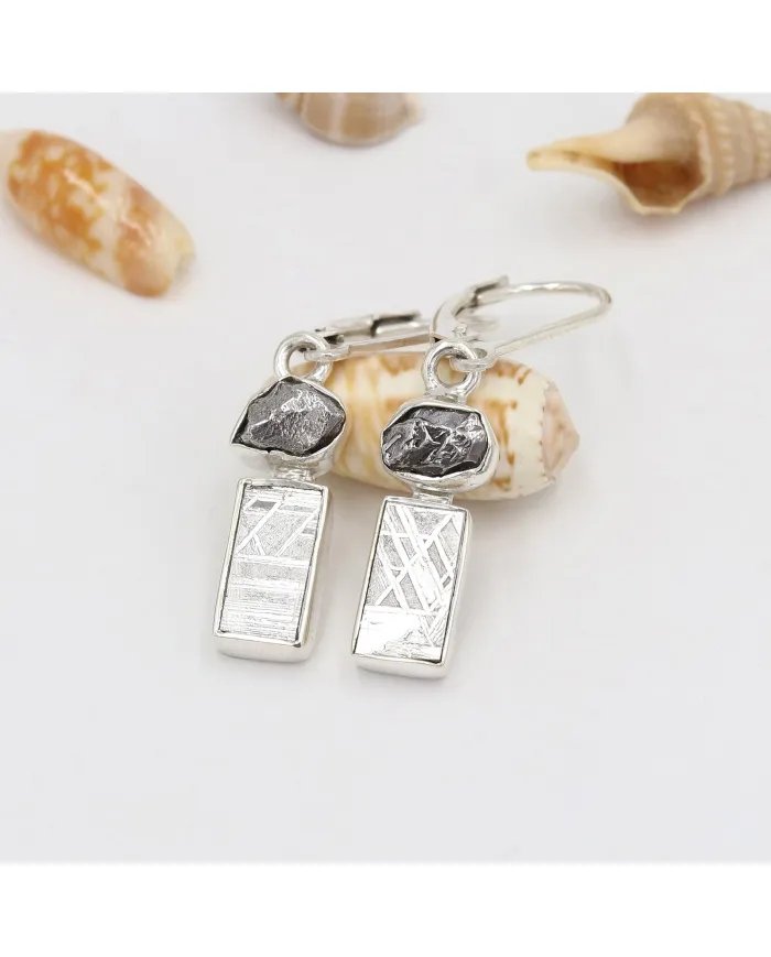 Meteorite Earrings - 925 Sterling Silver Raw Gemstone Handmade Jewelry