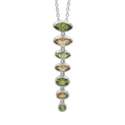 Peridot Pendant, Sterling Silver Pendant, Citrine Pendant, Long Pendant, Multistone Pendant, Charm Pendant, Pendant with Chains