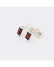 Garnet Stud Earrings in 925 Sterling Silver -Handmade Minimalist Jewelry