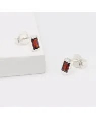 Garnet Stud Earrings in 925 Sterling Silver -Handmade Minimalist Jewelry
