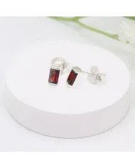 Garnet Stud Earrings in 925 Sterling Silver -Handmade Minimalist Jewelry