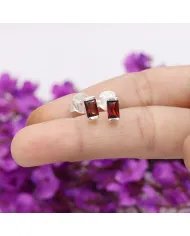 Garnet Stud Earrings in 925 Sterling Silver -Handmade Minimalist Jewelry
