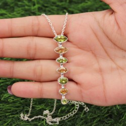 Peridot Pendant, Sterling Silver Pendant, Citrine Pendant, Long Pendant, Multistone Pendant, Charm Pendant, Pendant with Chains