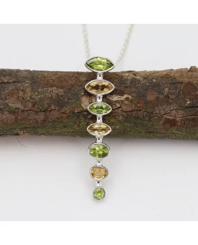 Peridot & Citrine Pendant - 925 Sterling Silver Handmade Chain Jewelry