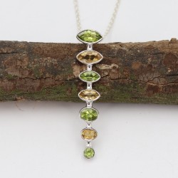 Peridot Pendant, Sterling Silver Pendant, Citrine Pendant, Long Pendant, Multistone Pendant, Charm Pendant, Pendant with Chains