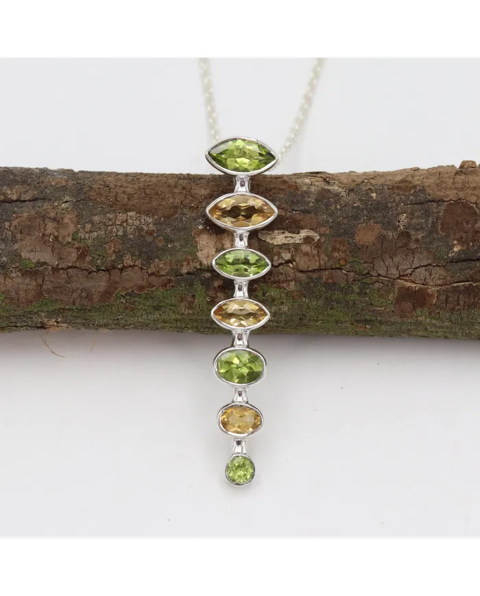 Peridot & Citrine Pendant - 925 Sterling Silver Handmade Chain Jewelry