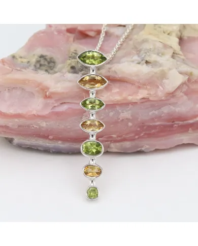 Peridot & Citrine Pendant - 925 Sterling Silver Handmade Chain Jewelry