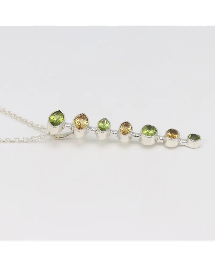 Peridot & Citrine Pendant - 925 Sterling Silver Handmade Chain Jewelry
