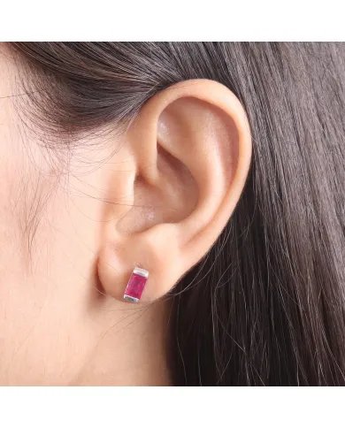 Ruby Stud Earrings - 925 Sterling Silver Jewelry