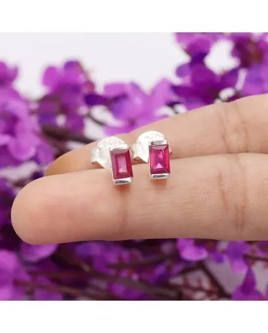Ruby Stud Earrings - 925 Sterling Silver Jewelry