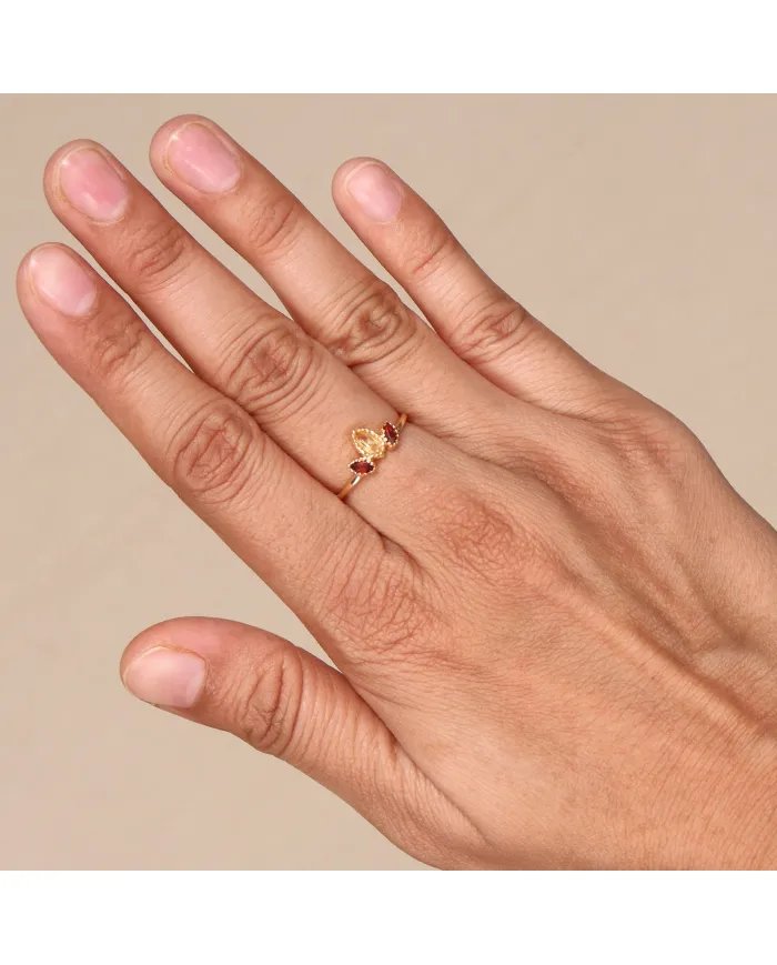 Citrine Gemstone Ring - Sterling Silver Gold Plated Ring Garnet Ring Handmade Dainty Jewelry
