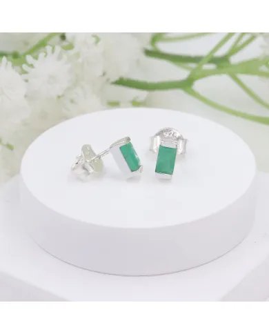 Emerald Stud Earrings - 925 Sterling Silver Jewelry