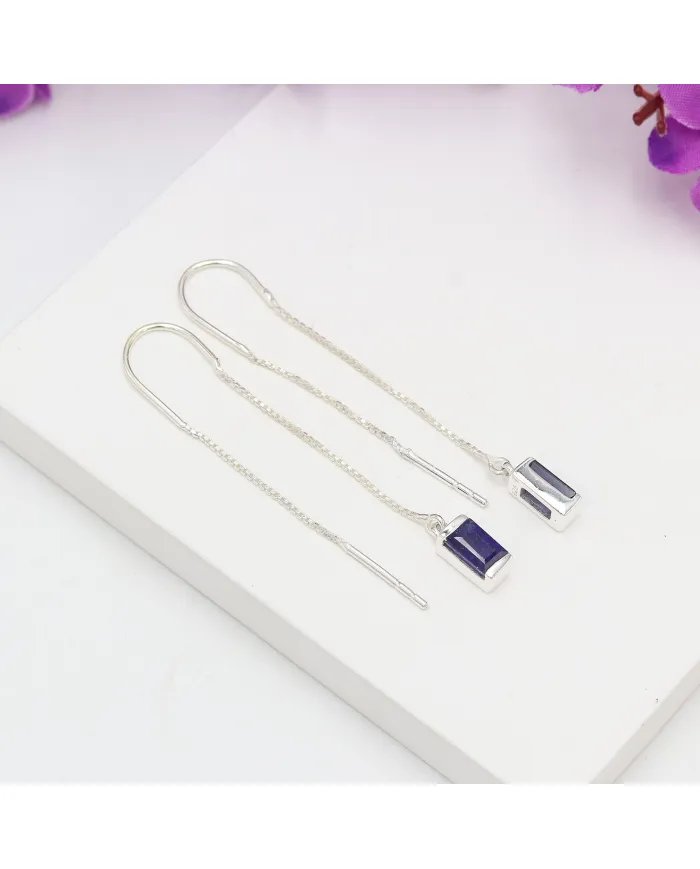 Blue Sapphire Box Chain Earrings – 925 Sterling Silver