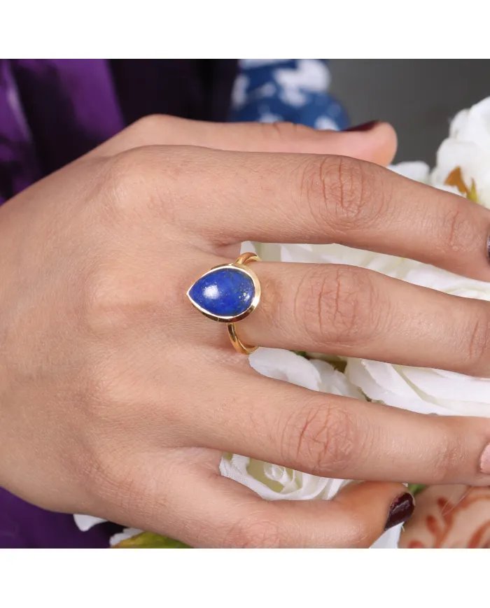 Lapis Lazuli Ring - 925 Sterling Silver Gold Plated Gemstone Jewelry